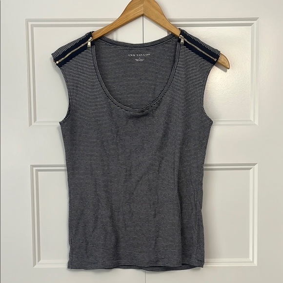 Ann Taylor navy striped shirt - Picture 1 of 3